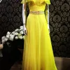 PROM 2019 Vestidos de moda fora do ombro, vestidos de noite de chiffon A-line com vestido de OCN em árabe da altura do chão