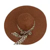 Kvinnor Summer Straw Sun Hat Wide Brim Bucket Cap Retro Leopard Ribbon Big Straw Bowknot Beach Cap 13 färger