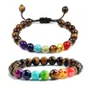 Chakra Bracelet Men Black Lava Tigre Tigre Pedras Cura Balanço Minchas Reiki Buda Pray