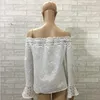 2019 mode coréenne femmes épaules dénudées à manches longues dentelle lâche hauts blancs T-Shirt Kleding vrouwen Kawaii Poleras de mujer moda