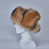 Fashion-Russian Ushanka hattar av äkta tvättbjörn päls trapper hatt öronplatta män riktigt sr äkta läder rysk vinter keps h210