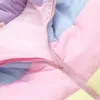 Fashion-Rainbow Colorful Cotton Padded Parkas Women Autumn Winter Detachable Hat Coat Macaron Pastel Panel Puffer Jacket CoatsMX190822