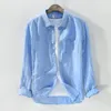 Men's Casual Shirts High Quality Style Mens Long Sleeve Linen Solid Color Lapel Cotton Fashion Slim Tops