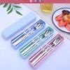 304 Sztućce ze stali nierdzewnej Trzyczęściowe przenośne pudełko prezentowe Chopsticks Spoon Fork Dostacnia do prezentów Giveaway Travel XD22218