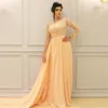 Modest One Shoulder Chiffon Evening Dresses Lace Long Sleeve Applique Formal Arbric Robe De Soiree Party Long Prom Dresses Pageant Gowns