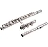 Western Concert Flute Silver Plated 16 Holes C Key Cupronickel Woodwind Instrument with Cleaning Cloth Stick Bag