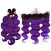 # 1B / Фиолетовые пучки волос Ombre Объемная волна Бразильские пучки человеческих волос с фронтальной резинкой Ombre Фиолетовые волнистые плетения утка с 13x4 Full Lace Frontal