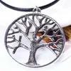 Gros-l'arbre de vie pendentif collier arbres en alliage d'argent colliers de corde en cuir femmes fille plante simple cou bijoux livraison gratuite