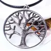 Groothandel-The Tree of Life Hanger Ketting Zilver Legering Bomen Lederen Touw Kettingen Dames Meisjes Plant Simple Neck Sieraden Gratis Verzending