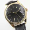 Dual Time Cellini Yellow Gold Case Leather Mens Watch Watch Leather Strap Automatic Mechaincal Black Dial Men Watches Male Wristwatches