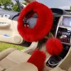 3 adet / takım Kış Uzun Yün Araba Direksiyon Dişli Düğmesi Shifter Park Fren Kapağı Sıcak Yumuşak Peluş Kadın Oto Aksesuarları 6 renk
