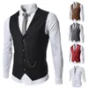 Fashion-Men Business Västar Formell Mäns Waistcoat Fashion Groom Tuxedos Wear BrideGroom Västar Casual Slim Vest Custom Made With Chain