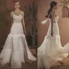 Pärlklänningar Chic Spaghetti Neck Boho Appliced ​​Brudklänningar Golvlängd Chiffong Wedding Dress Robe de Marie