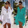 2021 Crochet blanc tricoté Plage couvrir enveloppes Robe tunique longue paréos Bikinis Robe de bain Plage vêtements de Plage