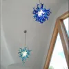 Nordic Lamps Cone Glass Hanglamp Blauw en Teal Color Crystal Hotel Hanger-lamp LED-lampen 18 bij 24 inch Kroonluchter voor huisdecoratie Woonkamer