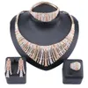 Women African Beads Jewelry Sets Crystal Gold Colorful Necklace Earring Ring Bangle Statement Accessories Jewelry Set