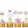24 décorations de cupcakes en or rose à paillettes pour future mariée, diamant, couronne, mariée, robe de mariée 3D, fournitures de fête prénuptiale, H