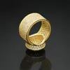 Neues Design Gold Silber Farbe Überzogener Ring Mikro Gepflastert Großer Zirkon Glänzend Hip Hop Fingerringe für Männer Frauen