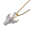 Luxo Designer Micro Set Zircon Animal Bull Head Colar Pingente com Cadeia de Cadeia de Aço Inoxidável de Tênis 4mm