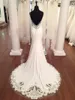 Sexy Fitted Long Formal Mermaid Wedding Dresses Beaded Spaghetti Straps Open Back Lace Appliques Bridal Gowns with Court Train