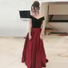 Preto E Vermelho Vestidos de Baile V Neck Cap Manga A Linha Evening Vestidos Estilo Simples Até O Chão Cocktail Party Dress Barato 2019