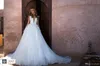 2019 Deep V Neck Lace A Line Wedding Dresses Arabic Tulle Applique 3D Floral Backless Sweep Train Wedding Bridal Gowns bc0387