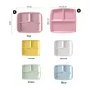 Three Grids Ceramic Breakfast Plate Square Sub-grid Dinner Dishes Serving Tray for Home Cafeteria White Pink Blue Green Yellow