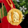 Circle Buddha Pendant Necklace Chain 18k Yellow Gold Filled Buddhist Beliefs Womens Mens Jewelry Gift214h
