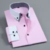 Camisa de vestir Formal de manga larga para hombre, nueva moda de fácil cuidado, cuello doble, Color sólido, trabajo de oficina, camisa informal inteligente 207A