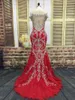 2020 Luxury Overskirt Mermaid Bröllopsklänningar med avtagbara tåg Arabiska Dubai Stones Crystals Bridal Gowns Red Lace Vestidos de Novia