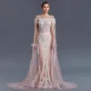 photos de modèles Arabie Saoudite Moyen-Orient manches longues robes de soirée violettes 2020 cristaux fortement brodés robes formelles perlées 071