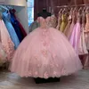 Romantique Dusty Pink 3D Fleurs Robe De Bal Pas Cher Quinceanera Robes De Bal De L'épaule Applique Perlée Sweet 15 mascarade eveni205z