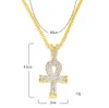 Egyptian Ankh Key of Life Bling Rhinestone Cross Pendant With Red Ruby Pendant Necklace Set Men Hip Hop Jewelry