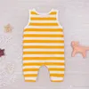 Zomer baby baby peuter eenvoudige gestreepte kinderen jongens meisjes romper pasgeboren jumpsuit katoen mouwloze playsuit harem broek lange broek