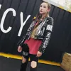 Giacca in pelle leopardata nera Donna 2018 Moda autunno inverno Colletto rovesciato Giacche con borchie Punk Rock Cappotti da donna