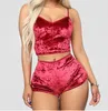 Womens Fashion Nightwear New Velvet Two Piece Suits Summer Sexy Pajamas Active Vest & Shorts New Two-Piece Shorts Tracksuits Underwear