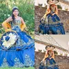 Quinceanera Klänningar 2021 Mexikansk Luxury A Line Weddiing Masquerade Ball Gown Royal Blue Sweety 16 Girls Prom Party Dress