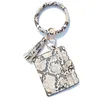 Leather Tassel Keyring Card Holder Bag Key Chain Ring for Women Men Leopard Snake Id Wallet Gold Kabaw Fashion Bracelet Keychain
