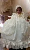 2020 primeiro vestido de comunicação de mangas compridas bata vestidos para o bebê meninas lace appliqued pérolas batismo vestidos com capota