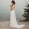 Klänningar sexiga vneck spetsar korta ärmar aline bröllopsklänningar långa brudklänningar skräddarsydd formell strand vestidos de äktenskap plus storlek