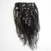 Kinky Curly Clip in Human Hair Extensions Natural Black 10 "-26" Brazylijski Remy Hair Clips Ins 100g 8szt