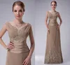 Plus Size Champagner Mutter der Braut Kleid Aline Cap Sleeves Chiffon Spitze Perlen Lange Elegante Hochzeit Bräutigam Kleider 2023 New3030369