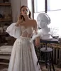 Strand Bröllopsklänningar Bateau Neck Lace Appliqued Star A Line Illusion Country Bridal Gowns Custom Made Plus Size Boho Bröllopsklänning