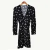 2019 outono de inverno manga comprida v pescoço preto floral impressão botões curtos mini vestido mulheres vestidos de moda d2616289