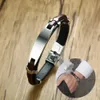 Personlig ID Tag Läder Armband Graverad Anpassad text Skräddarsydda Män Braslet för Man Bracklts Armband Smycken