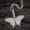 Iced Out Pendant Necklace Gold Silver Pink Butterfly Necklaces Mens Womens Fashion Hip Hop Jewelry322O