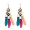 Pendiente de gota grande con cuentas de plumas largas, pendientes colgantes de borla Vintage bohemios para mujer, pendientes de mujer