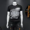 2023 summer new men's tops short-sleeved T-shirts round neck slim fashionable handsome letter printing mercerized cotton half237C