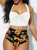 Cores Mulheres Dois Peça Swimsuit Imprimir Strapless Band Sexy Beach Style Verão Summer Banhing Swimwear