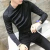新しいファッションメンシャツ韓国スタイルの衣料マンダリンカラーメンズシャツスリムフィットブラックホワイトシャツナイトクラブ衣装シャツの男性
